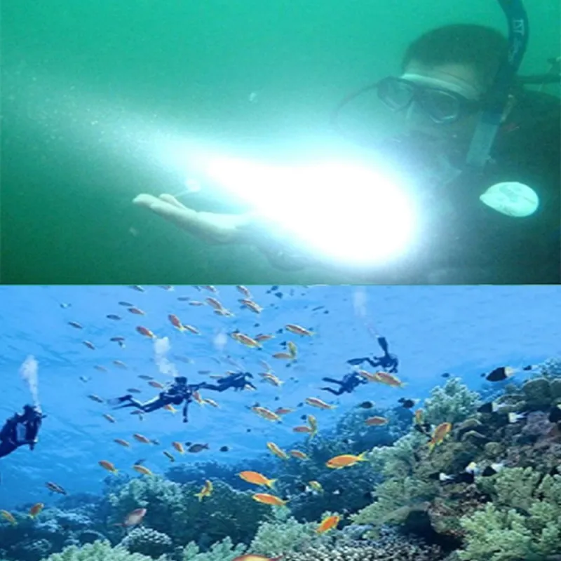 

LED buceo linterna antorcha brillo impermeable 100 M luz blanca LED antorcha Diving Flashlight 18650/26650 battery Not Included