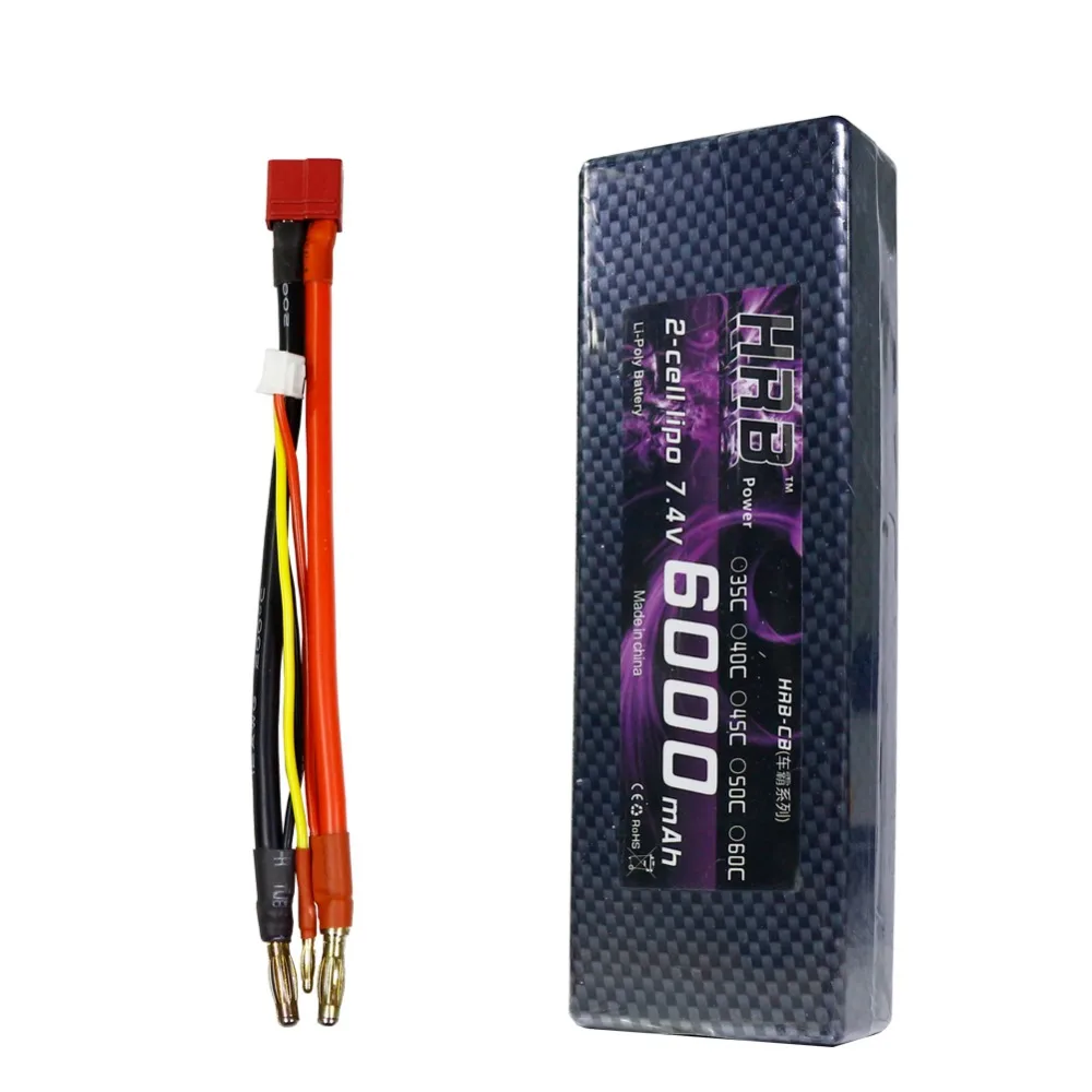 2 шт. аккумулятор HRB RC Lipo 2S 7 4 в 6000 мАч 60C Max 120C жесткий чехол с разъемом типа банана