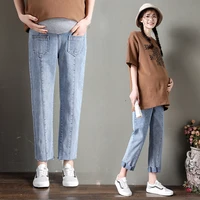 2021 ass pocket design spring maternity jeans for pregnant woman pregnancy denim pants cotton loose trousers maternity clothing