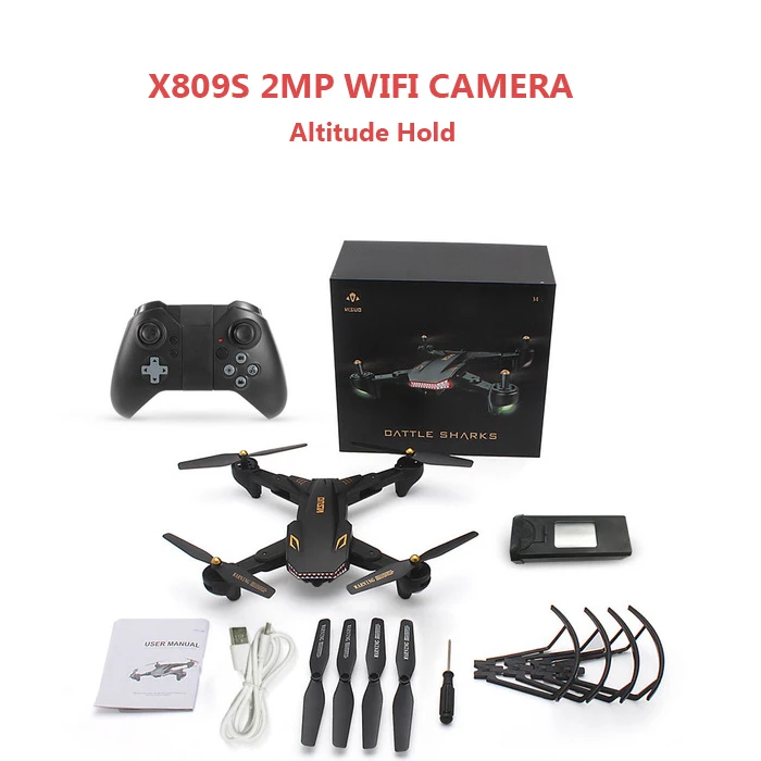 Черный VISUO XS809S 2.0MP широкоугольная камера Wifi FPV складной Дрон один ключ возврат высоты удерживающий g-сенсор Квадрокоптер RC игрушки в подарок - Цвет: Черный