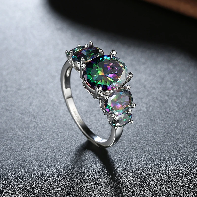 Женские кольца с радужным мистическим кубическим цирконием серебряное