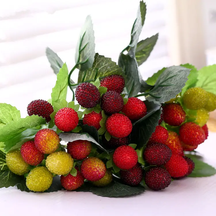 Искусственный клубника с листьями fleur artificielles пластик красный Bay Berry DIY Свадебные