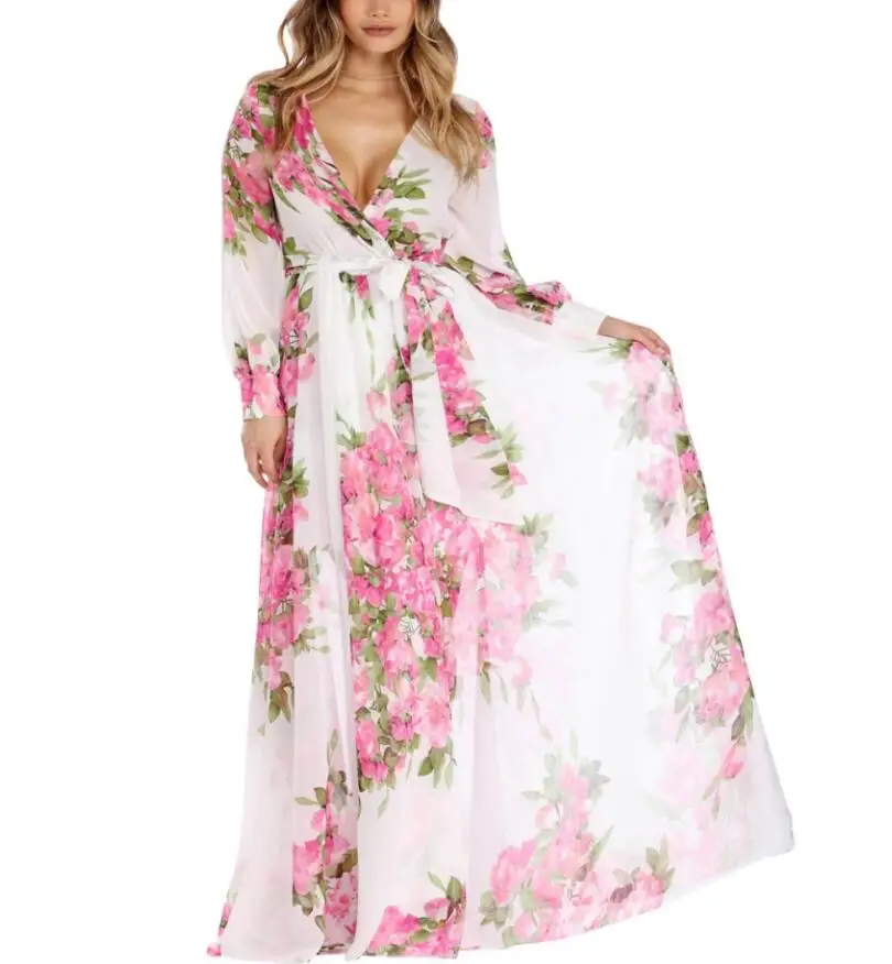 Женское длинное платье с цветочным принтом Boho пляжное большого размера XXXL