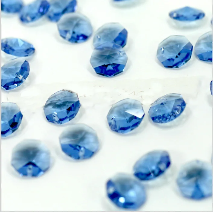 Одно отверстие 14 мм синий кристалл Octagon Бусины для Люстра Висит гирлянды пряди