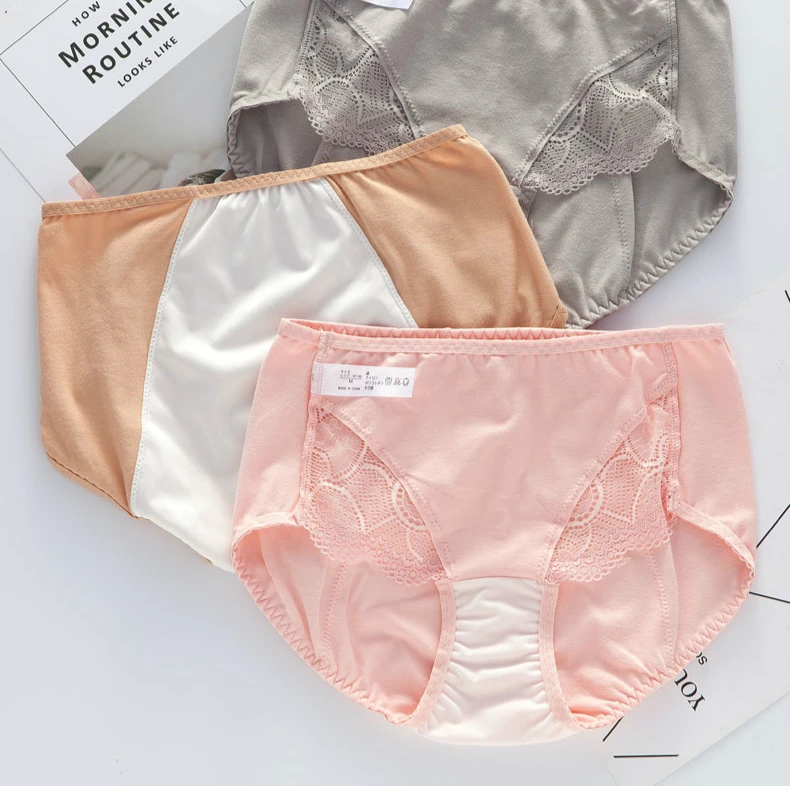 3 шт./лот, M, L, XL, XXL, женские сексуальные кружевные бесшовные трусики, хлопковые менструальные трусики размера плюс для женщин
