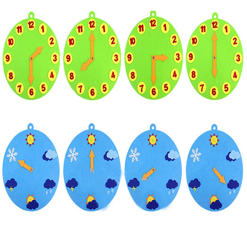 ZY Cartoon Kids Early Learning Moveable Clock &amp Weather Forecast Nonwoven DIY Felt Fabric Handmade Sewing |