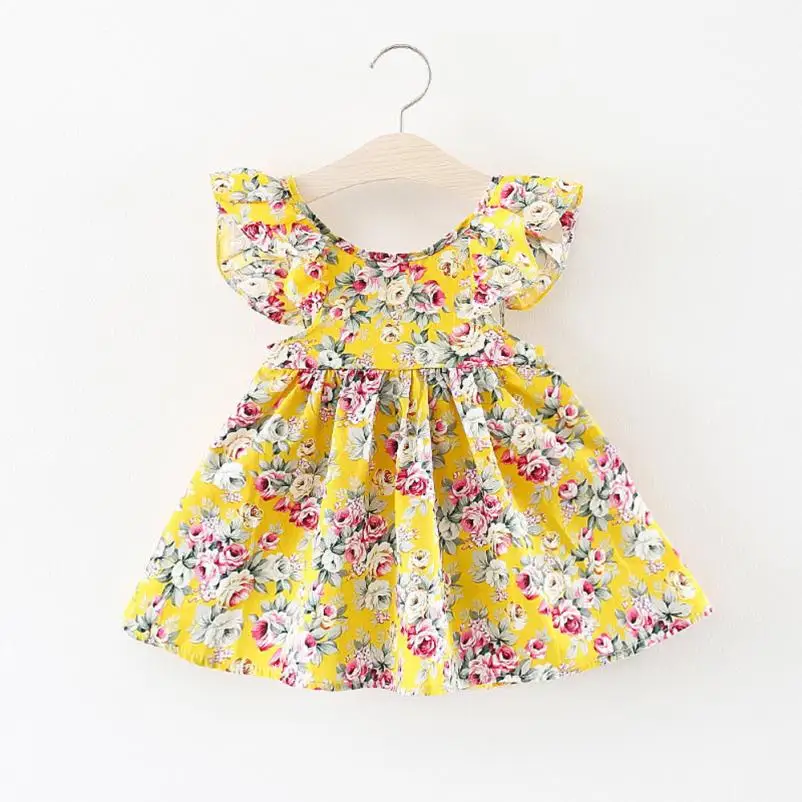 Платье для маленьких девочек с открытой спиной цветочным принтом солнечное