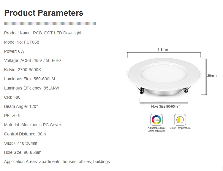 Mi Light 6 Вт/12 Вт RGBCCT (RGB + теплый белый/белый) Светодиодный светильник от wifi led
