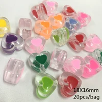 18mm acrylic transparent diy heart shape beads with internal bead handmade jewelry accessories 20pcsbag meideheng