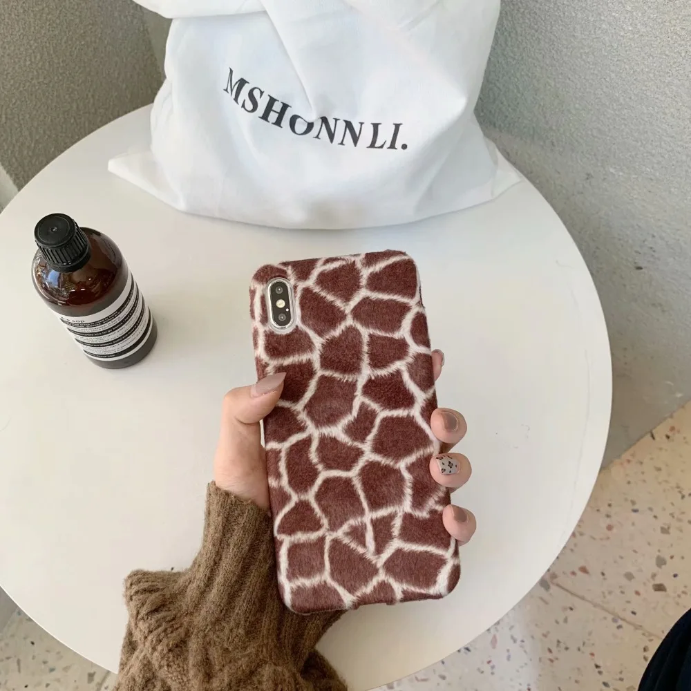 ORYKSZ Leopard Print Phone Case For iPhone 7 8 Plus Luxury Fluffy Plush Cases XR XS Max 6 6S Soft Back Cover |