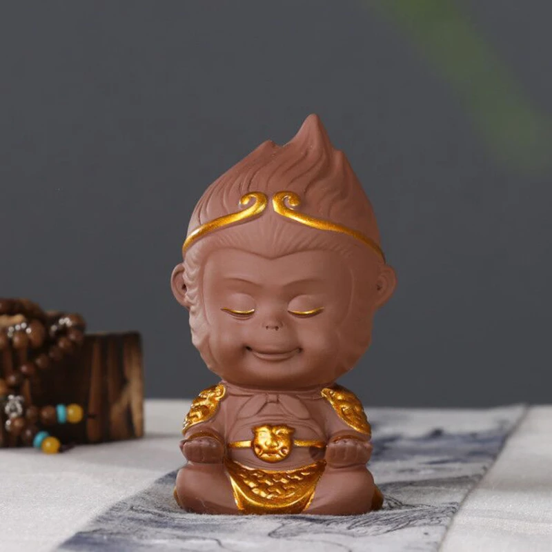 Красивая фиолетовая глиняная статуя Sun Wukong Обезьяна Король украшение для дома