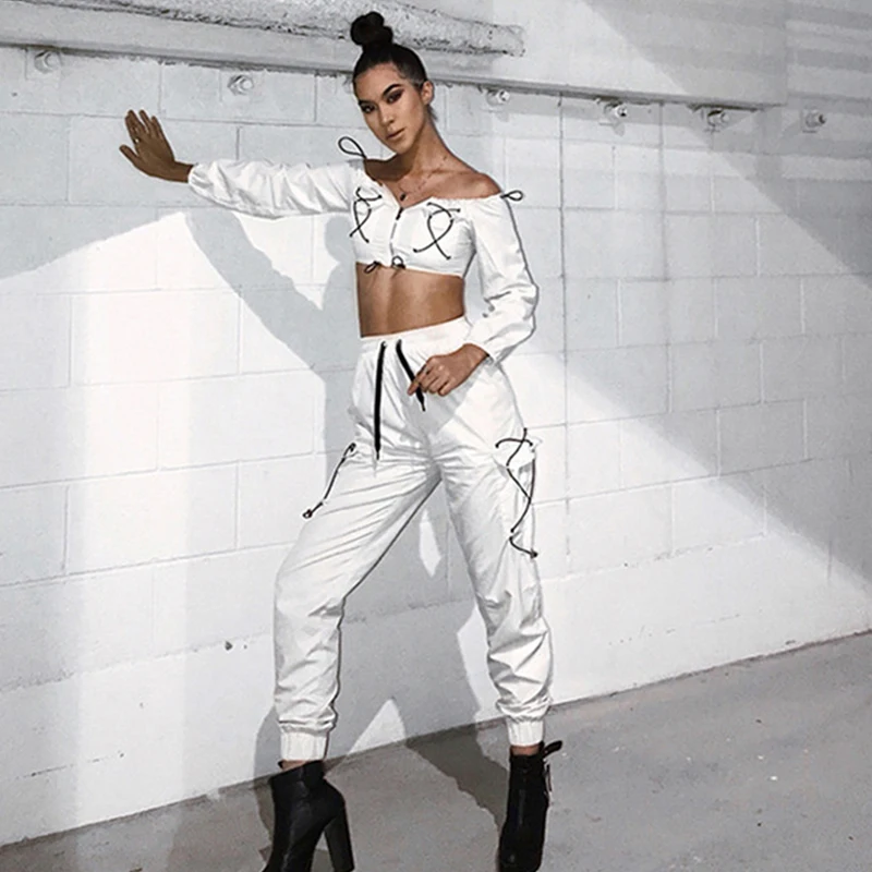 Fashion New Bar Dj Female Jazz Dance Costume Gogo Clothing Nightclub Hip Hop Tide White Suit Tops Pants 2 Pieces DWY1651 | Тематическая