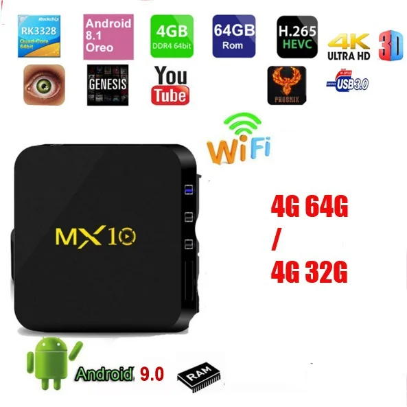 20 шт. ТВ приставка MX10 Android 9 0 Rockchip RK3328 Четырехъядерный 4 ГБ ОЗУ 32 ГБ/64 Гб ПЗУ Suppot H.265 4K