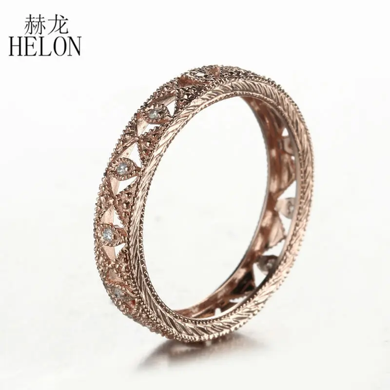 HELON Solid 14 K розовое золото подлинные натуральные бриллианты кольцо полное вечное обручальное кольцо для женщин старинные ювелирные украшения