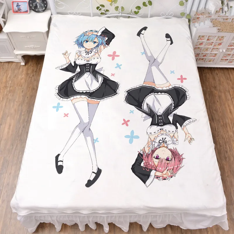 150x200 см японское аниме Re Zero kara Hajimeru Isekai Seikatsu Ram & Rem Простыня из молочного волокна и