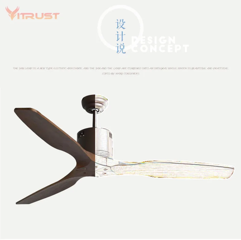 52 inch Nordic ceiling fan with Remote Control and 3 Wooden Blades Ceiling Fan creative vintage ceiling fan for dining room bedr