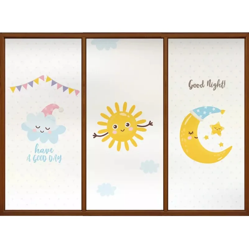 

Cloud weather Decorative Film Static Moon Window Sticker Sun Stained Glass Privacy Film kid room bathroom door Custom Home Decor