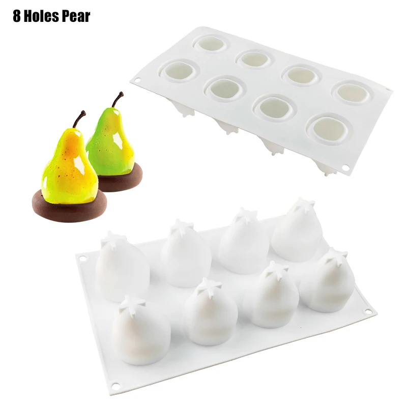 8 Holes Pear GODWJ Фрукты Яблоко лимон груша вишня мусс силиконовая форма для торта 3D форма для выпечки шоколадное украшение Маффин Moule печенье DIY - Цвет: 8 Holes Pear