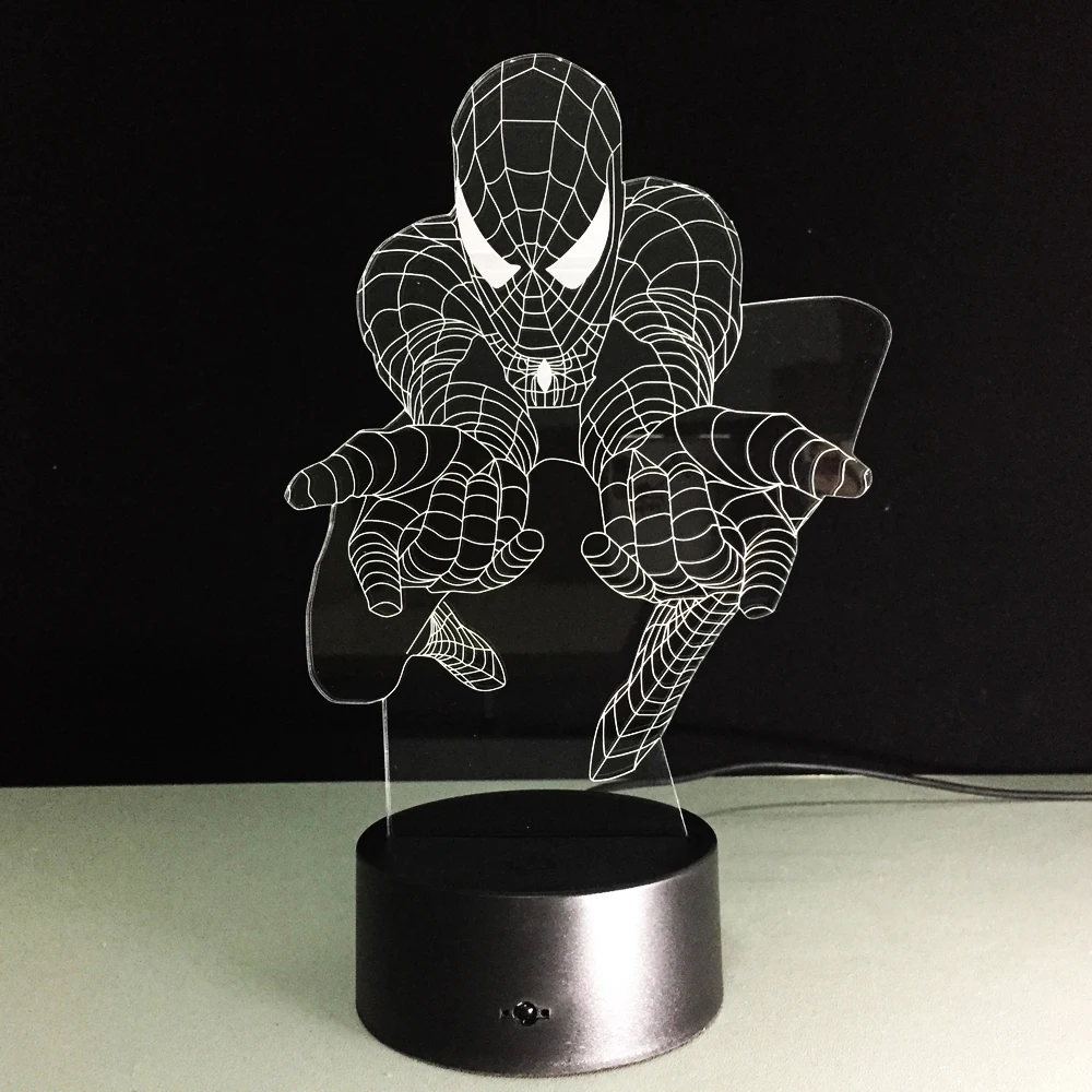 Человек-паук подарок ночник 3D стерео видения лампы акрил 7 цветов Изменение USB Спальня прикроватная ночник Творческий Настольная лампа