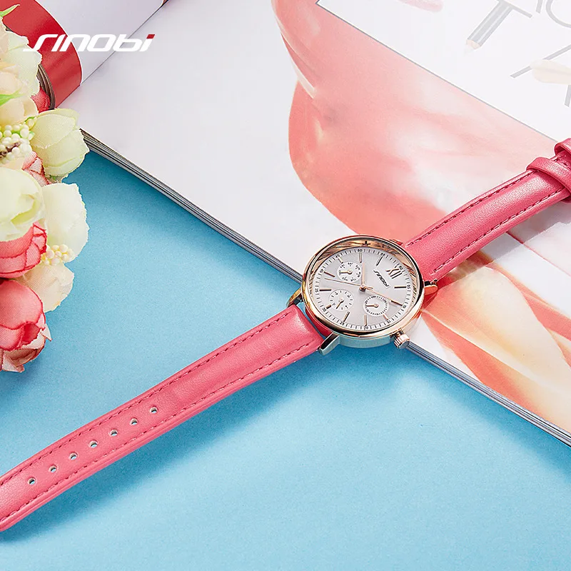 Женские кварцевые часы SINOBI из натуральной кожи розовое золото|montre brand|montre rose
