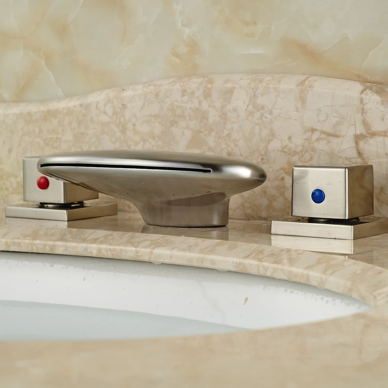 Двойная квадратная ручка 3 шт. смеситель для раковины с креплением на палубе