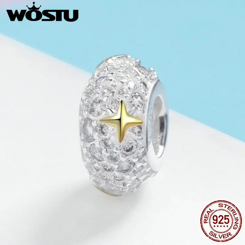 WOSTU подлинное Стерлинговое Серебро 925 пробы Сверкающая Звезда Хрустальные