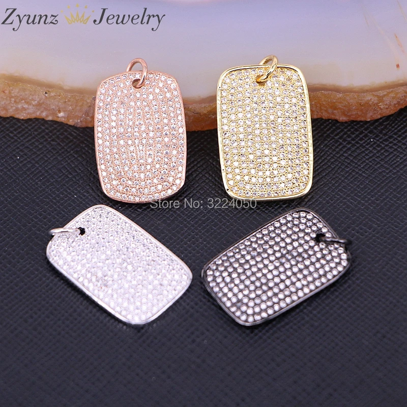 5PCS ZYZ175-8641 Fashion CZ Pave Zirconia Rectangle Pendant Charms Black Gold Silver Color Women Jewelry | Украшения и аксессуары