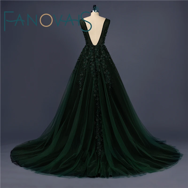 Темно-зеленый сексуальные кружева платья выпускного вечера Vestido де Novia бусы