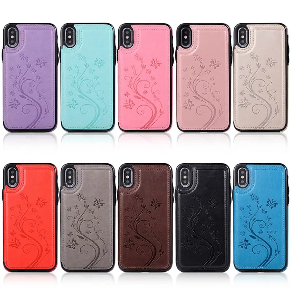 Чехол из искусственной кожи для iPhone X XS XR Max 5 5s SE 6 7 8 Plus держатель карт 3D рельефный