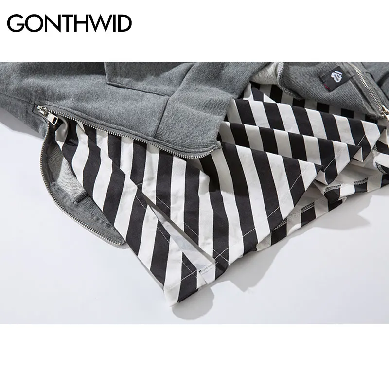 Gothwid стороны молнии полоса лоскутное Толстовки мужские 2017 печатных Расширенный