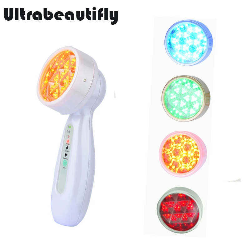 Vendre Appareil De Massage Avec 4 Têtes Interchangeables, Bleu, Rouge, Jaune, Vert, Led, Thérapie Bio Photon, Rajeunissement De La Peau, Acné, Rides, Taches De Rousseur