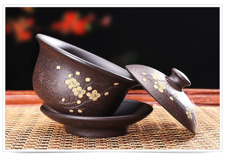 130/145 мл Исин фиолетовая глина Gaiwan Слива цветочный узор натуральный Zisha чай супница с крышкой блюдце набор посуда для напитков украшения ремесла