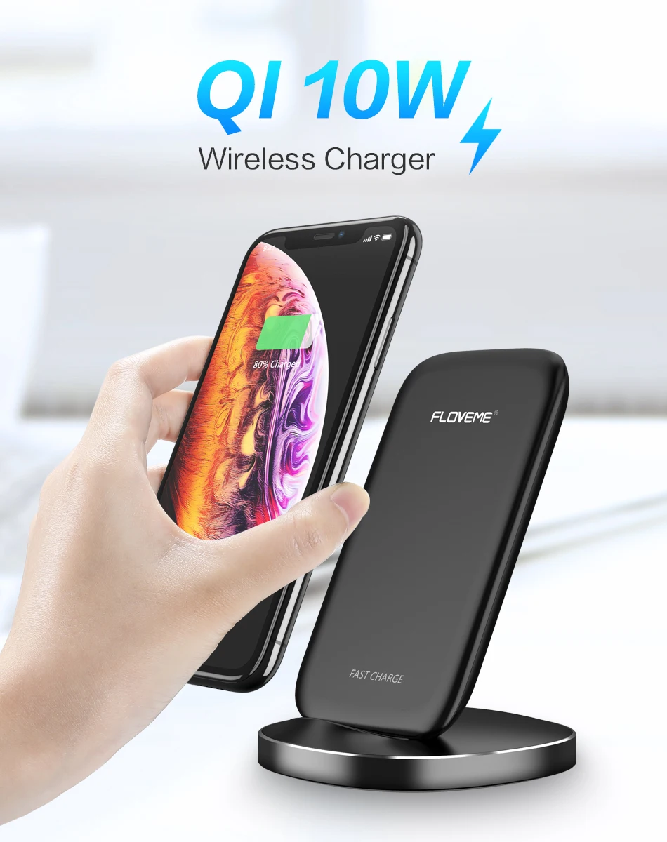 FLOVEME 10 Вт QI Беспроводное зарядное устройство для iPhone XS XR X 8 samsung S10 S9 S8 Быстрая зарядка для Xiaomi mi9 HUWWEI Зарядное устройство Док-станция держатель
