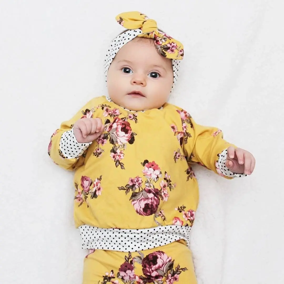 Emmababy 2018 одежда для малышей с цветочным рисунком девочек топы и Толстовка Брюки