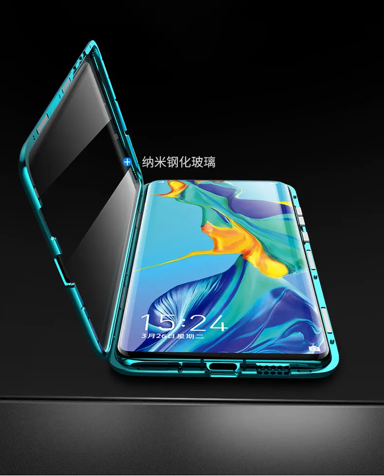 Гиперболоид, стеклянный чехол для huawei P30 Pro P20 mate, чехол, прозрачный, закаленное, полное тело, магнитный, алюминиевый, металлический чехол