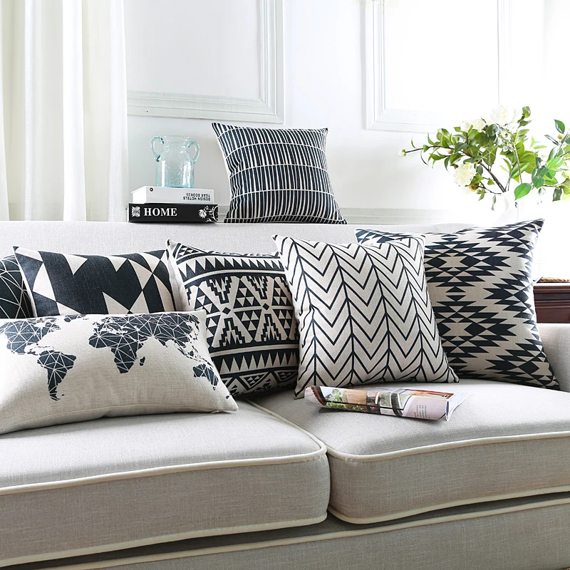 Оптовые Подушки Крышки чехлы Черный Белый Azect Абстрактный Геометрический Карта