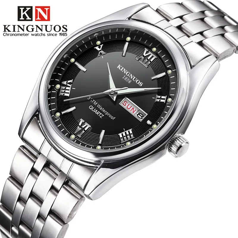 Steel black Мужские наручные часы, Relogio Masculino, люксовый бренд, нержавеющая сталь, аналоговый дисплей, дата, неделя, водонепроницаемые мужские кварцевые часы, деловые - Цвет: Steel black