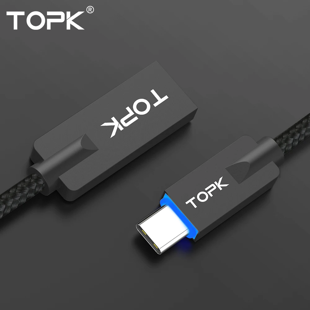 TOPK [5-Pack] светодиодный светильник usb type C кабель из цинкового сплава для синхронизации данных type-C USB кабель для samsung Galaxy S9 Plus Xiaomi Mi6 USB C порт