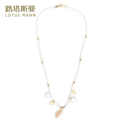 

Lotusmann Ice cream white rice pearls and pearl shells / 5 gold-plated pendant with sterling silver necklace