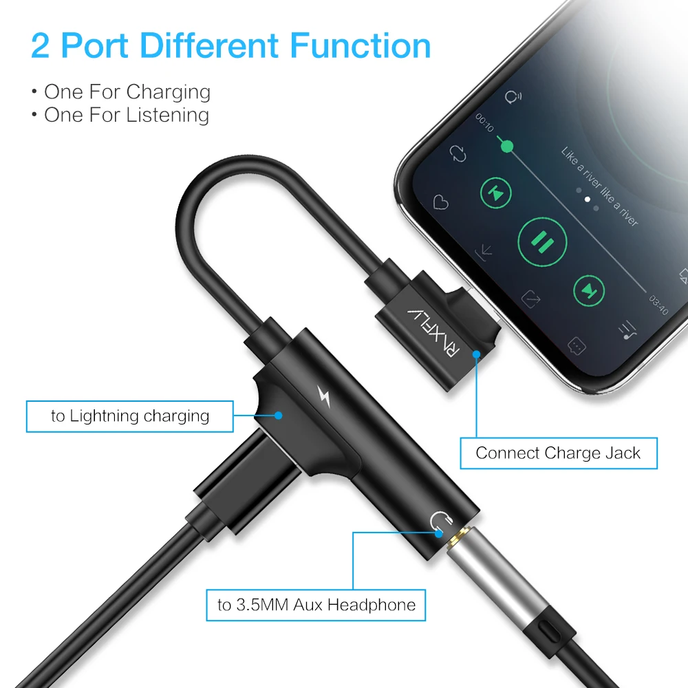 RAXFLY 2в1 зарядный аудио адаптер для iPhone 7 8 X XS MAX USB до 3 5 мм конвертер Max Jack