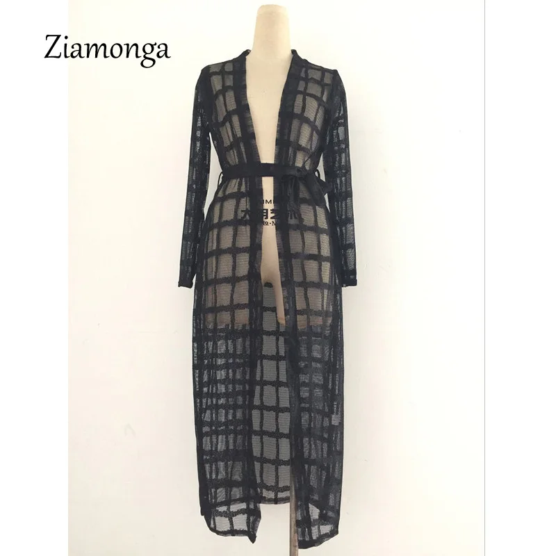 Женский Длинный клетчатый кардиган Ziamonga черное Повседневное платье большого