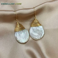 new 2018 hand make hot style hook dangle earring white pearls baroque pearl big size fire ball tear drop shape with gold color