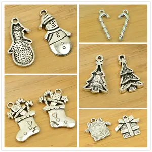 Рождественская елкачулокподарокСнеговикСанта-Клаусшапка Санта-Клаусашляпа в форме сплава DIY Очаровательное украшение с кулоном старинное Серебряное украшение