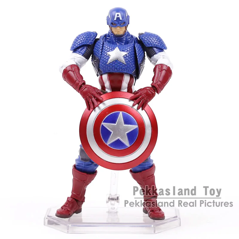 Revoltech Amazing Yamacuchi Marvel Legends Капитан Америка ПВХ фигурка Коллекционная модель игрушки 16 см