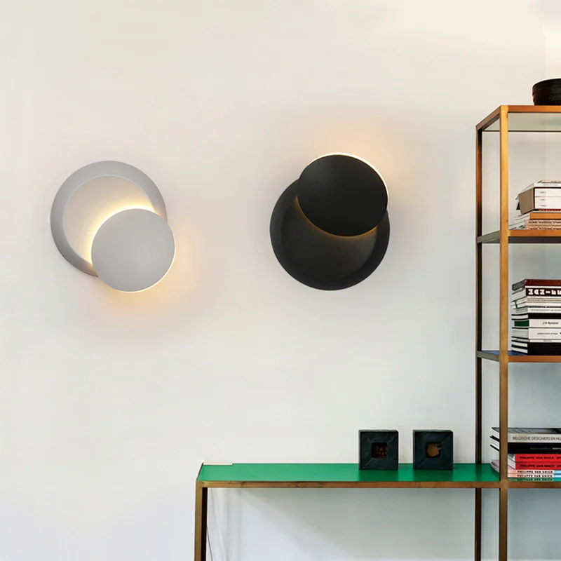 Creative Eclipse Led Wall Lamp 360 DegreeRotation Modrn Round Bar Stairs lights Fixtures Sconce Wandlamp Black White AC220V | Лампы и