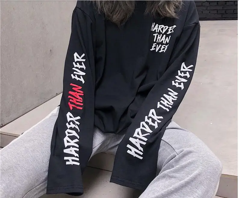 YouGeMan Футболка женская одежда весна корейский Ulzzang Harajuku уличная футболка с длинным рукавом Женская Повседневная Хип-Хоп Футболка Топ