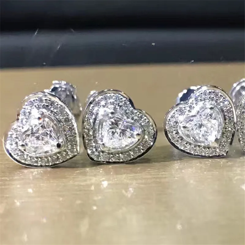 LASAMERO 0.298CTW серьги в форме сердца с натуральным бриллиантом 18K гвоздики из белого
