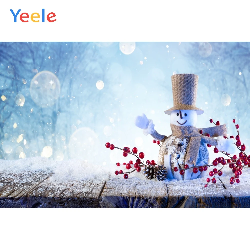 

Yeele Christmas Winter Snowman Fruit Light Bokeh Wooden Board Photography Backgrounds Photographic Backdrops for Photo Studio