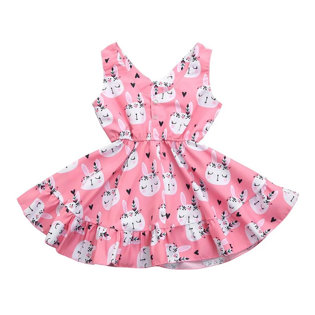 Easter Children Kids Baby Girls Dress 2019 Cute Sleeveless Rabbit Print Princess Vest Girl Clothes Vestido | Детская одежда и
