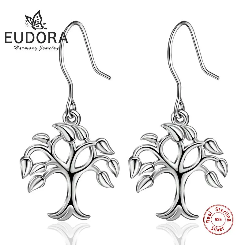 EUDORA,, 925 пробы, серебряное дерево жизни, висячие серьги, дерево, растение, модные Висячие серьги для женщин, хорошее ювелирное изделие, вечерние, подарки